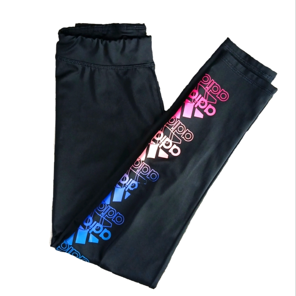 Adidas full leg rainbow logo leggings girls size 7/8